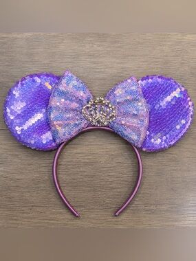 Purple Mermaid Mouse Ears Headband Sequin Bow Shell Rhinestone